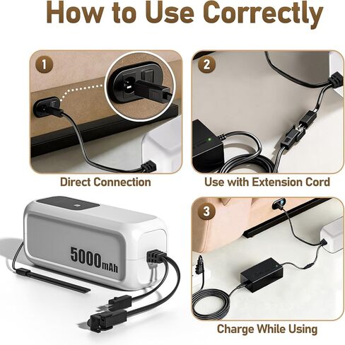 Battery Pack for Reclining Furniture, 5000mAh with LCD Display & Charger | 2-Pin Electric Recliner Rechargeable Battery for Lift Chair, Sofa, Couch Lift, Furniture in Kuwait