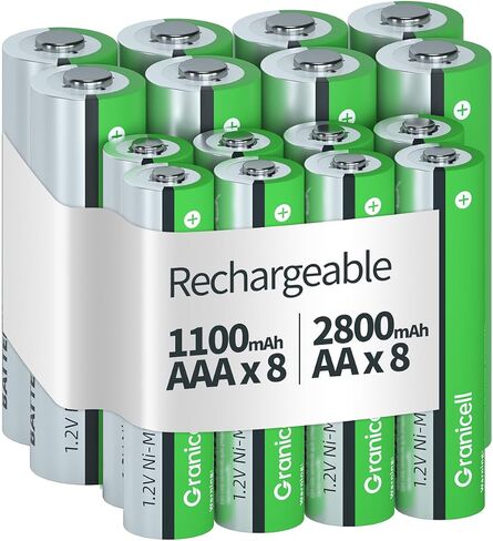 Granicell 16 Sets AA AAA Rechargeable Batteries,High Capacity 8-Pack AA 2800mAh & 8-Pack AAA 1100mAh,1.2V NiMH Low Self Discharge in Saudi Arabia