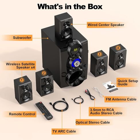 Bobtot Wireless Surround Sound System Home Theater System | 1000W Surround Speakers，8" Subwoofer 5.1/2.1 Channel Deep Bass with ARC Optical Bluetooth Karaoke Input（2026 Latest Update） in Saudi Arabia