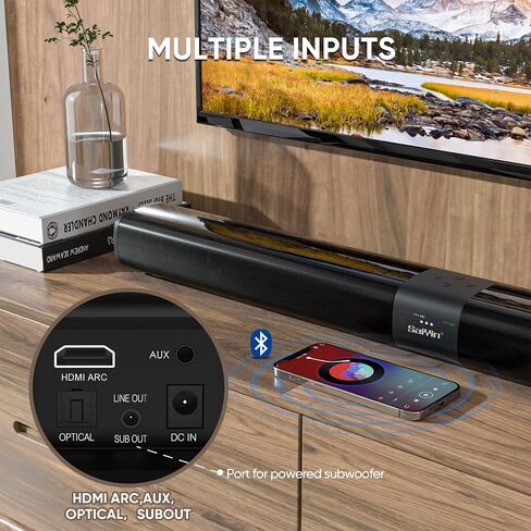 Saiyin Sound Bar for Smart TV with 5.25 Inch Subwoofer, 100W 24 Inch Soundbar for TV, TV Soundbar with Optical, ARC, AUX and Bluetooth 5.3 Inputs, Detachable Surround Sound System for TV | 100W 24 Inch Optical, ARC, AUX and Bluetooth 5.3 Inputs, 5.25 Inch in Saudi Arabia