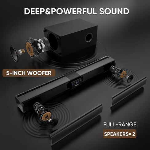 Saiyin Sound Bar for Smart TV with 5.25 Inch Subwoofer, 100W 24 Inch Soundbar for TV, TV Soundbar with Optical, ARC, AUX and Bluetooth 5.3 Inputs, Detachable Surround Sound System for TV | 100W 24 Inch Optical, ARC, AUX and Bluetooth 5.3 Inputs, 5.25 Inch in Saudi Arabia