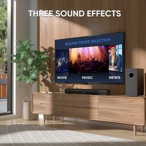 Saiyin Sound Bar for Smart TV with 5.25 Inch Subwoofer, 100W 24 Inch Soundbar for TV, TV Soundbar with Optical, ARC, AUX and Bluetooth 5.3 Inputs, Detachable Surround Sound System for TV | 100W 24 Inch Optical, ARC, AUX and Bluetooth 5.3 Inputs, 5.25 Inch in Saudi Arabia