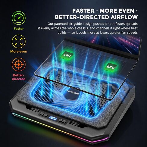 Laptop Cooling Pad, Quiet Turbo Fan Laptop Cooler for 12-19 Inch Gaming Laptop and MacBook, Height Adjustable Laptop Cooling Stand with RGB Light, Sealed Airflow Cooler Pad, USB Powered in Saudi Arabia