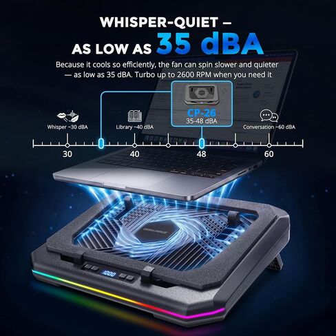 Laptop Cooling Pad, Quiet Turbo Fan Laptop Cooler for 12-19 Inch Gaming Laptop and MacBook, Height Adjustable Laptop Cooling Stand with RGB Light, Sealed Airflow Cooler Pad, USB Powered in Saudi Arabia