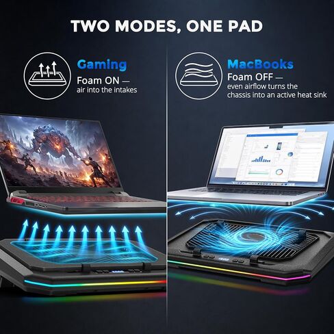 Laptop Cooling Pad, Quiet Turbo Fan Laptop Cooler for 12-19 Inch Gaming Laptop and MacBook, Height Adjustable Laptop Cooling Stand with RGB Light, Sealed Airflow Cooler Pad, USB Powered in Saudi Arabia