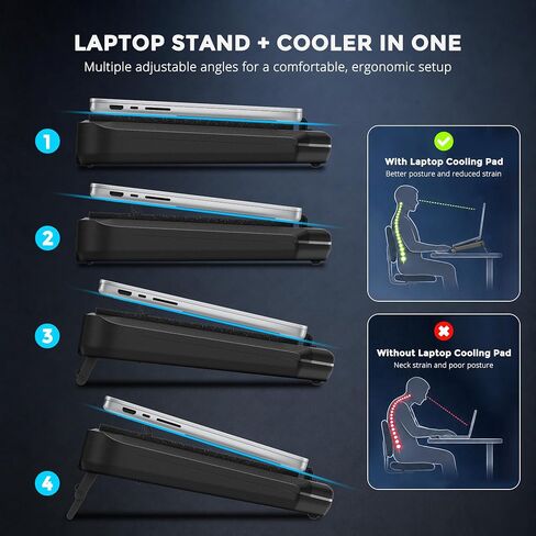 Laptop Cooling Pad, Quiet Turbo Fan Laptop Cooler for 12-19 Inch Gaming Laptop and MacBook, Height Adjustable Laptop Cooling Stand with RGB Light, Sealed Airflow Cooler Pad, USB Powered in Saudi Arabia