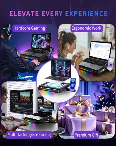 وسادة تبريد للكمبيوتر المحمول LP-3، مروحة توربو قوية 180+ CFM RGB، مبرد كمبيوتر محمول هادئ، حامل مروحة تبريد هادئ للكمبيوتر المحمول مع وسادات مضادة للانزلاق، ارتفاع قابل للتعديل، تحكم 3 سرعات وتصميم LCD لأجهزة الكمبيوتر المحمولة مقاس 12 بوصة - 19 بوصة in Kuwait