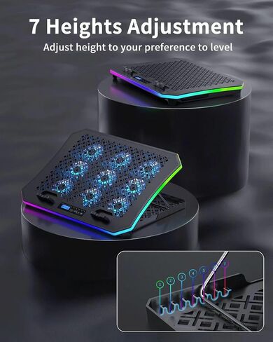 KeiBn Upgraded Gaming Laptop Cooler Pad with 9 Quiet RGB Fans, Cooling Pad for 15.6-17.3 Inch Laptops with 7 Height Stands, 2 USB Ports, Phone Stand-Blue in Saudi Arabia