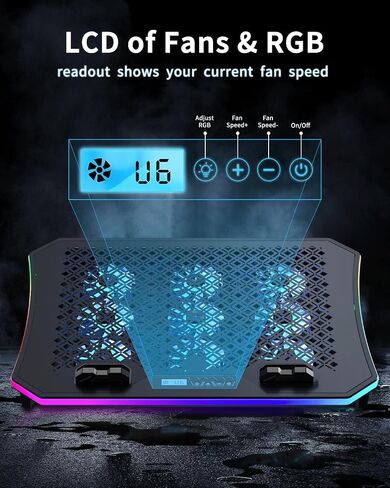 KeiBn Upgraded Gaming Laptop Cooler Pad with 9 Quiet RGB Fans, Cooling Pad for 15.6-17.3 Inch Laptops with 7 Height Stands, 2 USB Ports, Phone Stand-Blue in Saudi Arabia