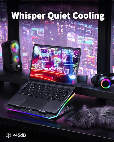 KeiBn Upgraded Gaming Laptop Cooler Pad with 9 Quiet RGB Fans, Cooling Pad for 15.6-17.3 Inch Laptops with 7 Height Stands, 2 USB Ports, Phone Stand-Blue in Saudi Arabia