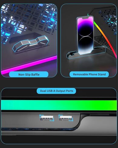 KeiBn Upgraded Gaming Laptop Cooler Pad with 9 Quiet RGB Fans, Cooling Pad for 15.6-17.3 Inch Laptops with 7 Height Stands, 2 USB Ports, Phone Stand-Blue in Saudi Arabia