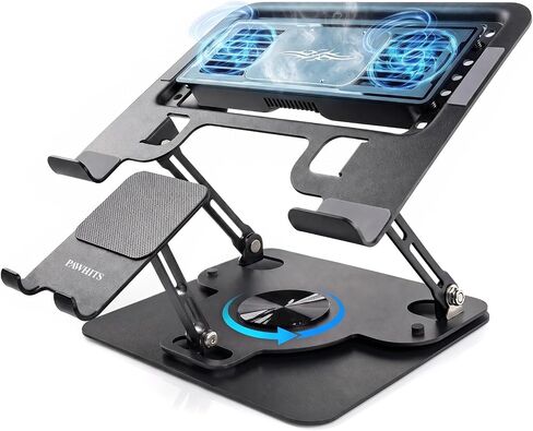 Laptop Cooling Pad with Detachable Fan & Cooler (USB A-C Port) | 2-in-1 Adjustable Laptop & Phone Stand, Ultra-Quiet, 360° Rotatable Base, Carbon Steel Framework for Laptops Up to 17 Inch in Saudi Arabia