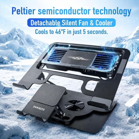 Laptop Cooling Pad with Detachable Fan & Cooler (USB A-C Port) | 2-in-1 Adjustable Laptop & Phone Stand, Ultra-Quiet, 360° Rotatable Base, Carbon Steel Framework for Laptops Up to 17 Inch in Saudi Arabia