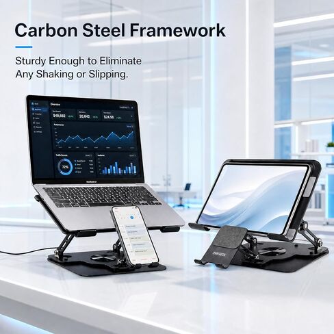 Laptop Cooling Pad with Detachable Fan & Cooler (USB A-C Port) | 2-in-1 Adjustable Laptop & Phone Stand, Ultra-Quiet, 360° Rotatable Base, Carbon Steel Framework for Laptops Up to 17 Inch in Saudi Arabia