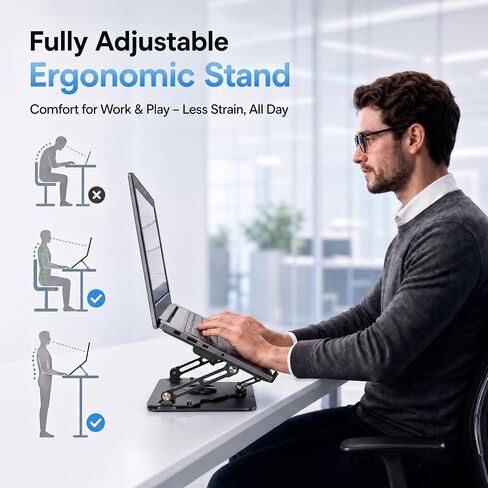 Laptop Cooling Pad with Detachable Fan & Cooler (USB A-C Port) | 2-in-1 Adjustable Laptop & Phone Stand, Ultra-Quiet, 360° Rotatable Base, Carbon Steel Framework for Laptops Up to 17 Inch in Saudi Arabia