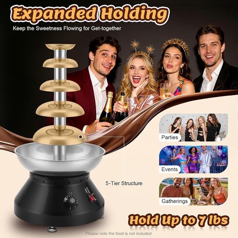 5-Tier Chocolate Fountain, 7lbs Hot Chocolate Fondue Tower with Temp Knob | 230W Pure Copper Motor, 86-230°F Stainless Steel Chocolate Melting Heating Machine for Nacho Cheese Liqueurs Party Wedding in Saudi Arabia