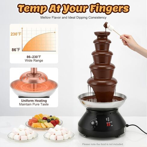5-Tier Chocolate Fountain, 7lbs Hot Chocolate Fondue Tower with Temp Knob | 230W Pure Copper Motor, 86-230°F Stainless Steel Chocolate Melting Heating Machine for Nacho Cheese Liqueurs Party Wedding in Saudi Arabia
