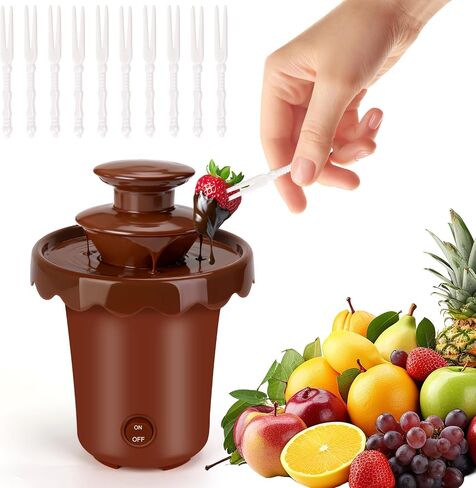 Mini 2-Tier Chocolate Fountain, Cordless Battery Fondue Machine | Portable Chocolate Melting Pot With 10 Dipping Forks, Suitable For Wedding, Birthday, Party And Outdoor Gatherings in Saudi Arabia
