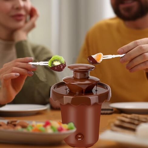 Mini 2-Tier Chocolate Fountain, Cordless Battery Fondue Machine | Portable Chocolate Melting Pot With 10 Dipping Forks, Suitable For Wedding, Birthday, Party And Outdoor Gatherings in Saudi Arabia