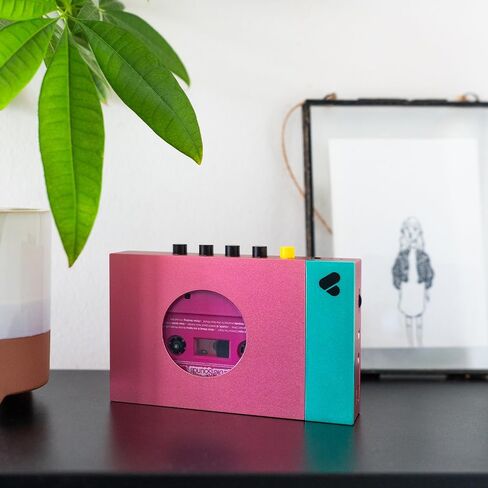 Portable Cassette Player - Cassette Tape Recorder with Bluetooth Connection Speaker or Headphones, 3.5mm Audio Cable - (Edith, Pink & Green) in Saudi Arabia