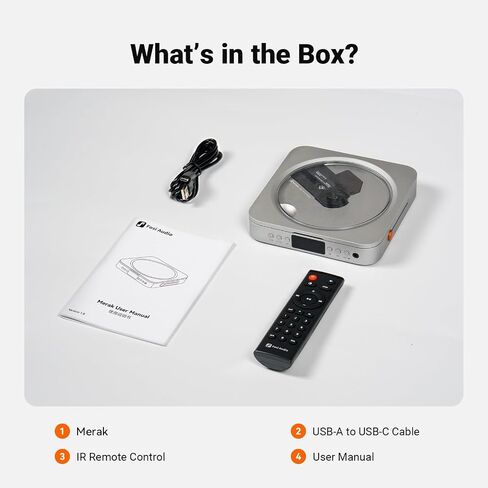 Fosi Audio Merak CD Player Portable Home Audio Desktop HiFi USB CD Ripping | All-in-One Audio Design, Remote Control, OLED Display, USB-A, 3.5mm Headphone Jack, LINE, OPT, 12V Trigger, DC 5V / 2A in Saudi Arabia