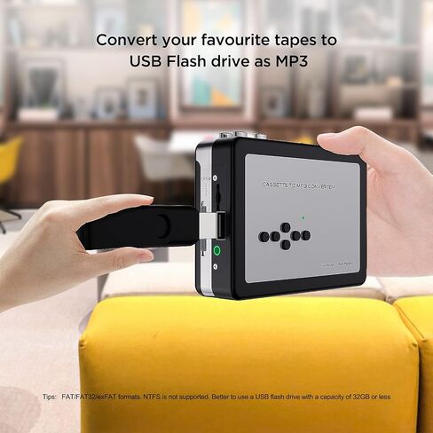 Cassette to MP3 Converter, Digital Cassette Player Converts Tape to MP3 into USB Flash Drive, No PC Required No Bluetooth in Saudi Arabia