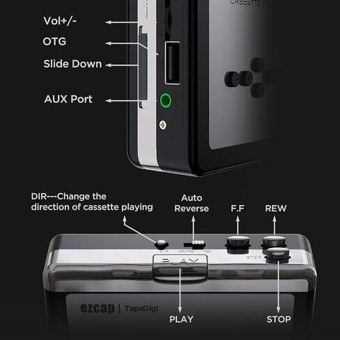 Cassette to MP3 Converter, Digital Cassette Player Converts Tape to MP3 into USB Flash Drive, No PC Required No Bluetooth in Saudi Arabia