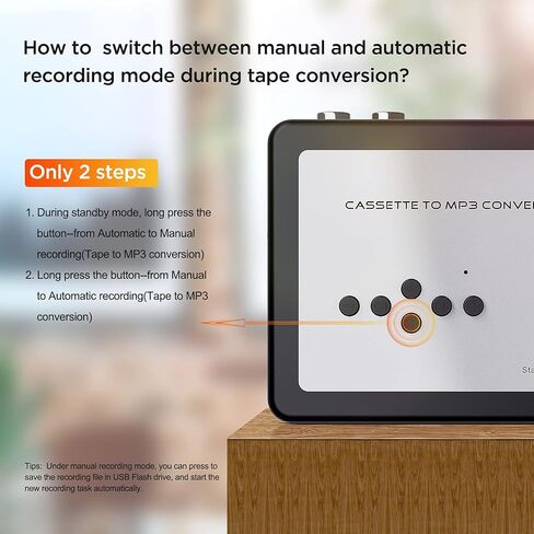 Cassette to MP3 Converter, Digital Cassette Player Converts Tape to MP3 into USB Flash Drive, No PC Required No Bluetooth in Saudi Arabia