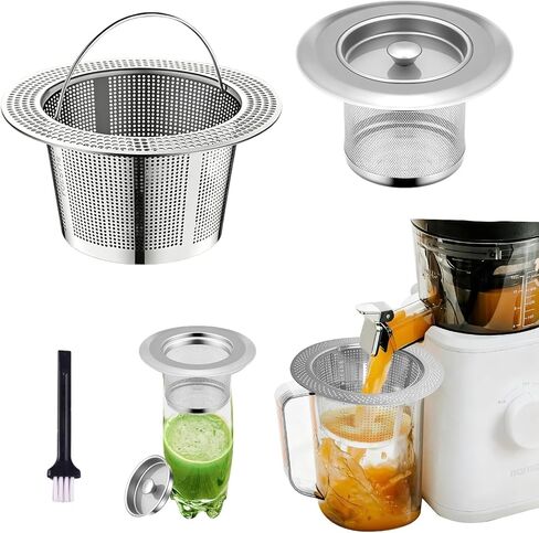 2Pack 304 Stainless Steel Juice Strainer for Nama J2, Hands-Free Pulp Strainer for Juicing, Reusable Fine Mesh Sieve Cap for Cups, Large 5.5in & Small 4.5in for Kitchen, Tea, Soy Milk in Saudi Arabia