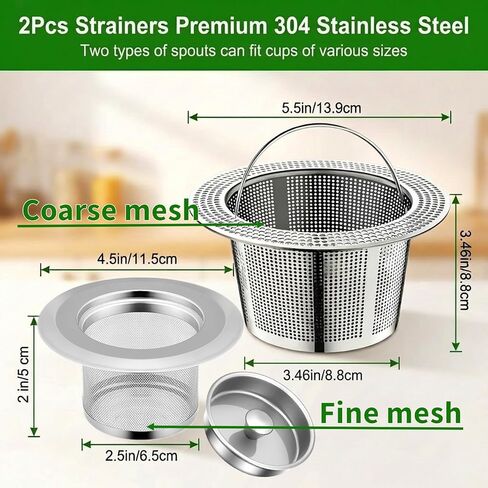 2Pack 304 Stainless Steel Juice Strainer for Nama J2, Hands-Free Pulp Strainer for Juicing, Reusable Fine Mesh Sieve Cap for Cups, Large 5.5in & Small 4.5in for Kitchen, Tea, Soy Milk in Saudi Arabia