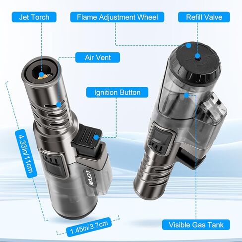 2 Pack Torch Lighter Windproof Single Jet Flame Refillable Butane Lighter | Visible Fuel Tank, Adjustable Torch Flame,Gas Lighter for Candle Camping Grill BBQ Fireplace (Butane Not Included) in Saudi Arabia