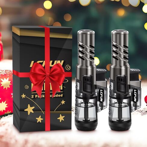 2 Pack Torch Lighter Windproof Single Jet Flame Refillable Butane Lighter | Visible Fuel Tank, Adjustable Torch Flame,Gas Lighter for Candle Camping Grill BBQ Fireplace (Butane Not Included) in Saudi Arabia
