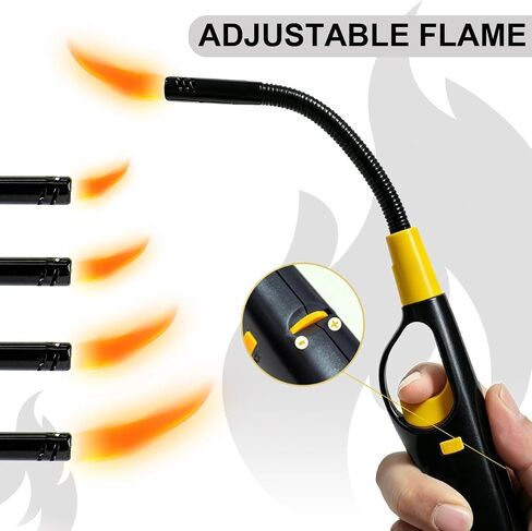 4 Pack Butane Candle Lighters Refillable Long Lighters for Candle Grill BBQ | WITHOUT FUEL, Straight flexible tube combo, Visible fuel tank, One click to ignite, Multi functional, Safety Lock, Adjustable in Saudi Arabia