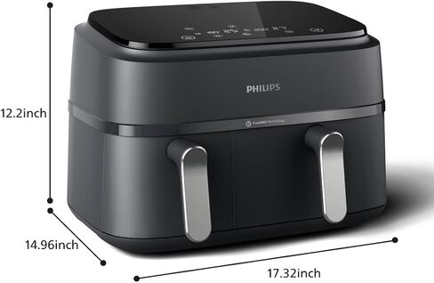 Philips 3000 Series Dual Basket Air Fryer, 8 Ways to Cook, 9.5 Qt, Black | Auto-Sync finishes two foods together, RapidAir technology for even crisping, dishwasher-safe (NA351/00) in Saudi Arabia