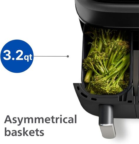 Philips 3000 Series Dual Basket Air Fryer, 8 Ways to Cook, 9.5 Qt, Black | Auto-Sync finishes two foods together, RapidAir technology for even crisping, dishwasher-safe (NA351/00) in Saudi Arabia