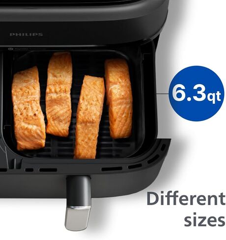 Philips 3000 Series Dual Basket Air Fryer, 8 Ways to Cook, 9.5 Qt, Black | Auto-Sync finishes two foods together, RapidAir technology for even crisping, dishwasher-safe (NA351/00) in Saudi Arabia