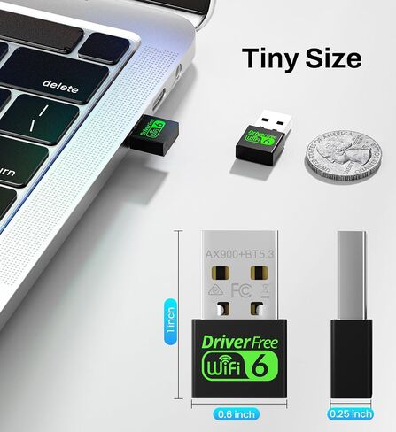 USB WiFi 6 Adapter for PC Desktop & Laptop, 900Mbps Dual Band 2.4/5GHz with Bluetooth 5.3, Nano Size Plug & Play, Windows 11/10 Driver-Free, Reconnect 7 Devices Simultaneously in Saudi Arabia
