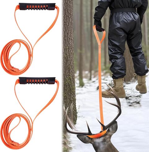 2 Pack Orange Deer Drag Rope, Heavy Duty Hunting Deer Puller Strap with Soft Handle, Outdoor Hunting Accessories | Soft comfortable grip handle in Saudi Arabia