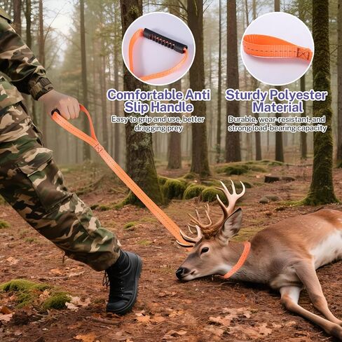 2 Pack Orange Deer Drag Rope, Heavy Duty Hunting Deer Puller Strap with Soft Handle, Outdoor Hunting Accessories | Soft comfortable grip handle in Saudi Arabia