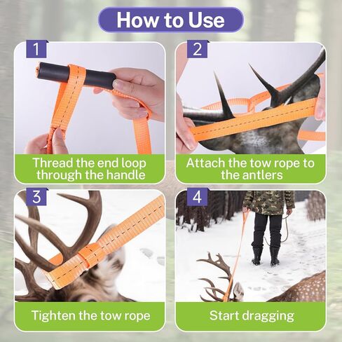 2 Pack Orange Deer Drag Rope, Heavy Duty Hunting Deer Puller Strap with Soft Handle, Outdoor Hunting Accessories | Soft comfortable grip handle in Saudi Arabia