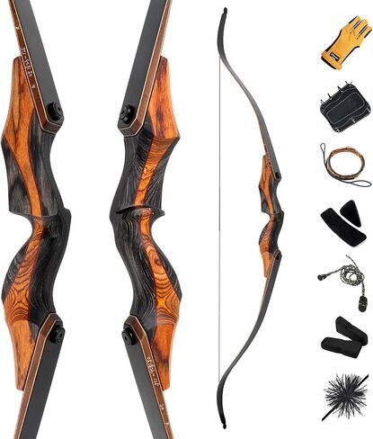 Deerseeker Archery 60"/62" Takedown Recurve Bow Set with Flemish String Woodgrain Limbs Right Hand & Left Hand Traditional Wooden Bow for Adults & Youth Bow Hunting 3D Target Shooting 25-70lbs in Saudi Arabia