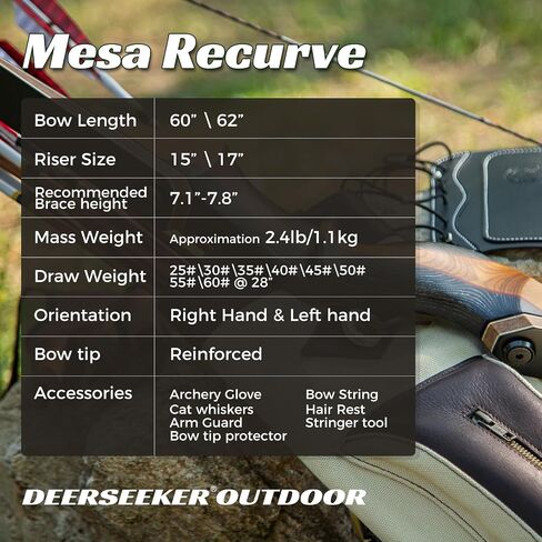 Deerseeker Archery 60"/62" Takedown Recurve Bow Set with Flemish String Woodgrain Limbs Right Hand & Left Hand Traditional Wooden Bow for Adults & Youth Bow Hunting 3D Target Shooting 25-70lbs in Saudi Arabia
