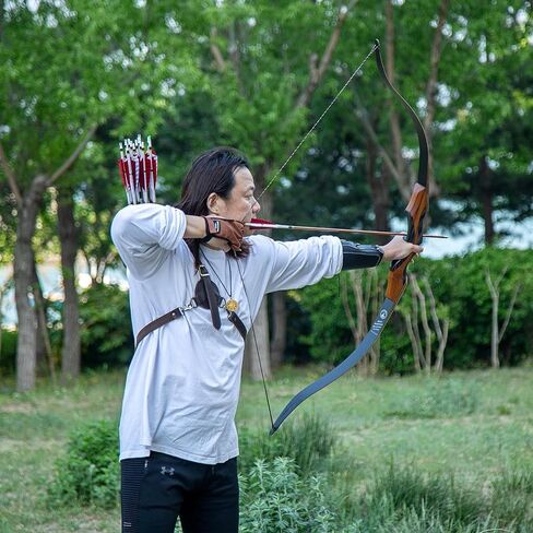 Deerseeker Archery 60"/62" Takedown Recurve Bow Set with Flemish String Woodgrain Limbs Right Hand & Left Hand Traditional Wooden Bow for Adults & Youth Bow Hunting 3D Target Shooting 25-70lbs in Saudi Arabia