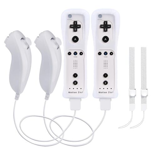 TechKen Premium 2Pack Wii Replacement Controllers with Built-in Motion Plus & Broad Compatibility, Wii Remotes 2 Pack with Nunchucks, Wrist Straps and Silicon Cases for Wii and Wii U in Saudi Arabia