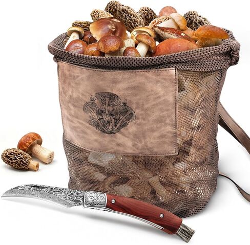 DRACHENADER Mushroom Foraging Kit – Mesh Bag, Mushroom Knife with Brush & Adjustable Strap, Ideal for Hiking and Outdoor Foraging in Kuwait