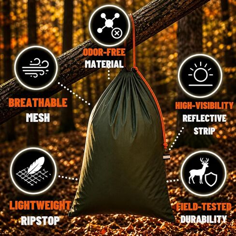 Elk Game Bags 5 Pack - Breathable Ripstop Hunting Meat Bags | 40D nylon quarter sacks, four 24x40in plus one 17x29in trim, reflective strip, washable, reusable for deer, moose, caribou in Saudi Arabia
