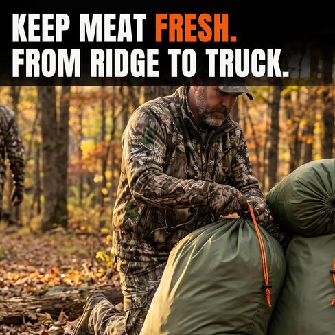Elk Game Bags 5 Pack - Breathable Ripstop Hunting Meat Bags | 40D nylon quarter sacks, four 24x40in plus one 17x29in trim, reflective strip, washable, reusable for deer, moose, caribou in Saudi Arabia