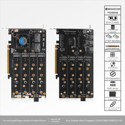 8-Drive NVMe SSD to PCIe 4.0 X 16 Adapter Card with Active Cooling (88048 8-Drive NVMe Expansion Card, Plain) Visit the oaknode Store (Plain) in Saudi Arabia