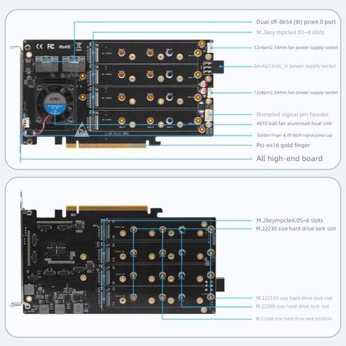 8-Drive NVMe SSD to PCIe 4.0 X 16 Adapter Card with Active Cooling (88048 8-Drive NVMe Expansion Card, Plain) Visit the oaknode Store (Plain) in Saudi Arabia