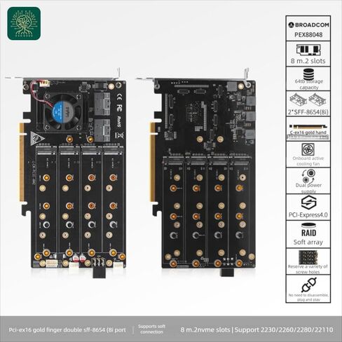 8-Drive NVMe SSD to PCIe 4.0 X 16 Adapter Card with Active Cooling (88048 8-Drive NVMe Expansion Card, Plain) Visit the oaknode Store (Plain) in Saudi Arabia